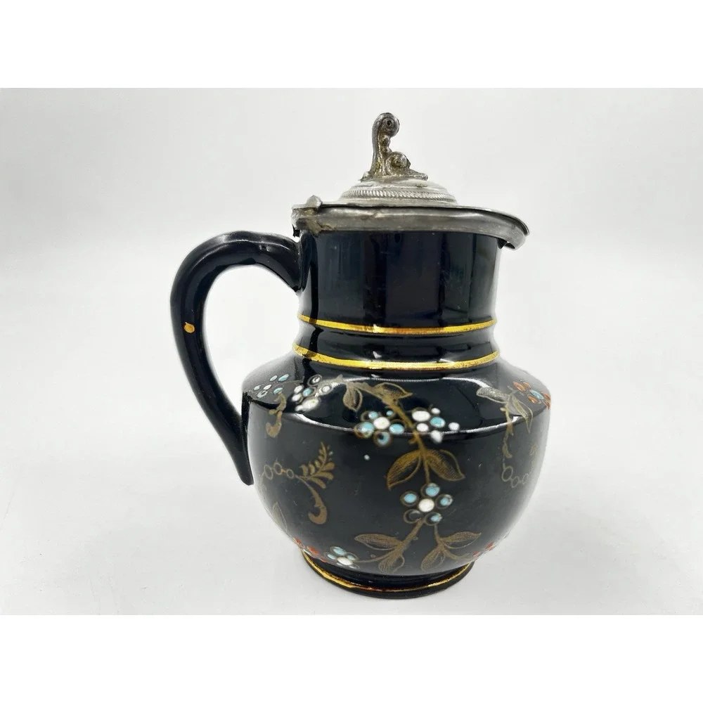 ViTG Sirdar England Miniature Pot Jug Creamer Hand painted Pewter Flip Lid Rare